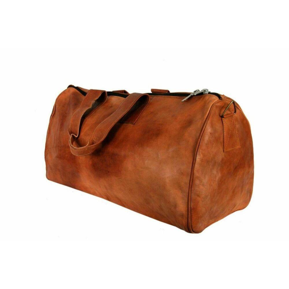 Vintage Brown Tote Bag Leather Goat Light Weight Luggage Bag Men Duffle Genuine