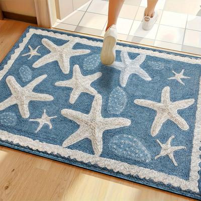 Ocean Style Bathroom Floor Mat, Bathroom Entrance Absorbent Mat, Shower Room Anti Slip Carpet Home Decoration
