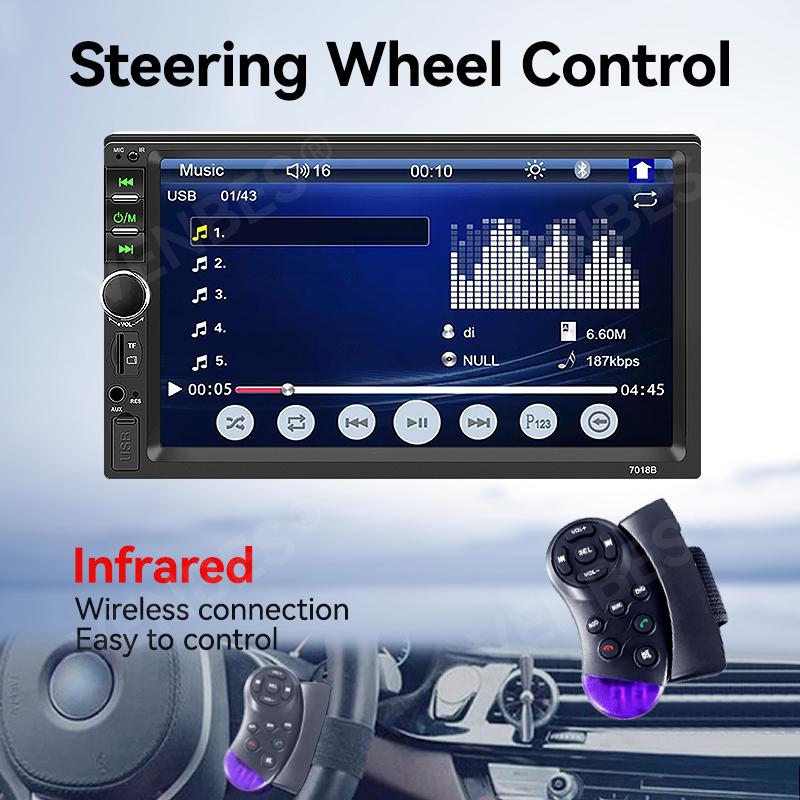 VENBES Autoradio 7 Zoll Touchscreen Universal 1 DIN MirrorLink, Bluetooth, USB/TF/FM CVBS Kamera