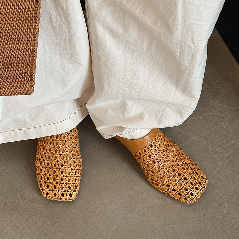 Fashion 2025 New Summer Mueller Slippers Woman Mid Heel Soft Bottom Casual Shoes Breathable Mesh Shoes Woman Fashion Braided Shoes