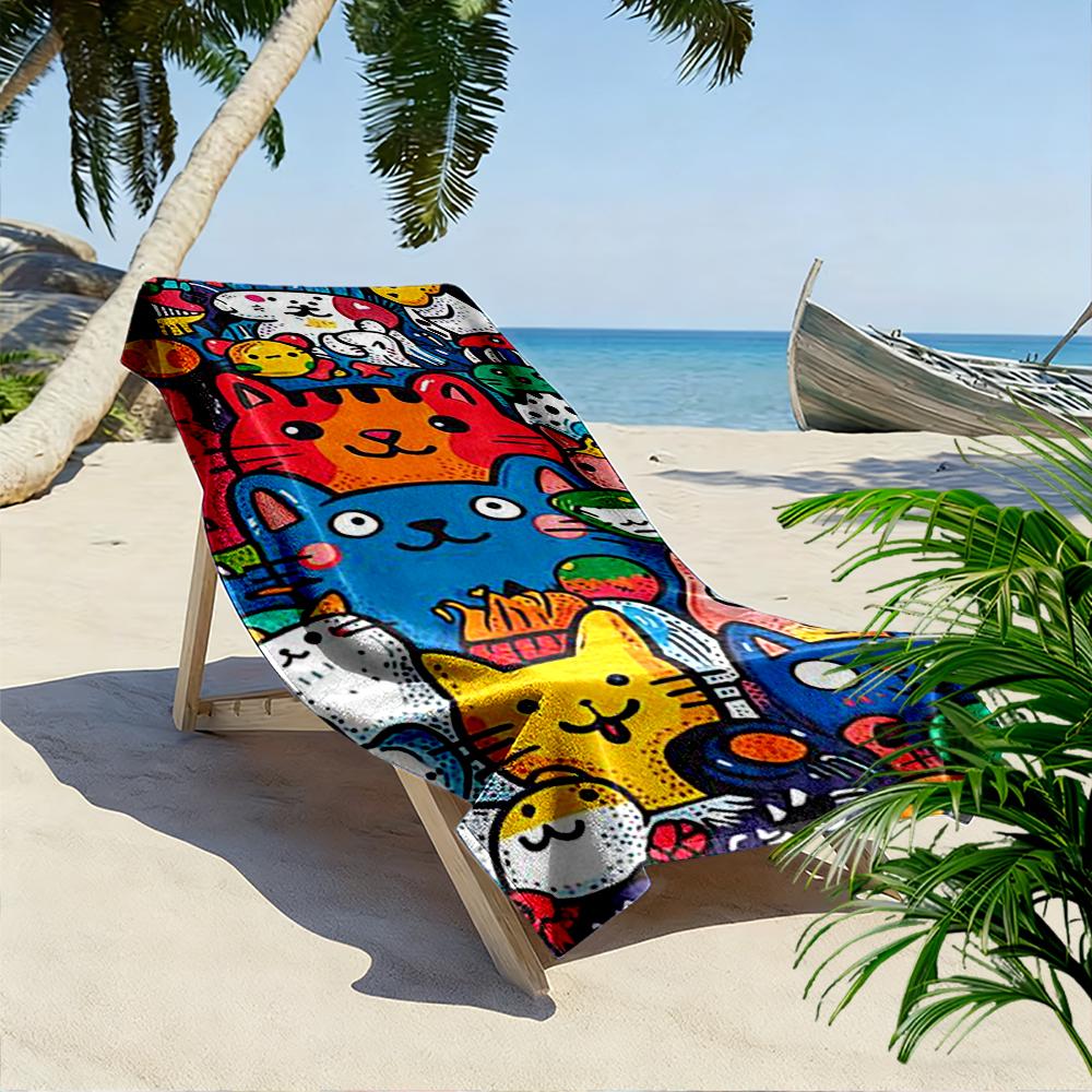 Colorful Cartoon Cats Design Beach Towel Quick-drying for Travel Outdoor Sports Jogging Beach and Swimming