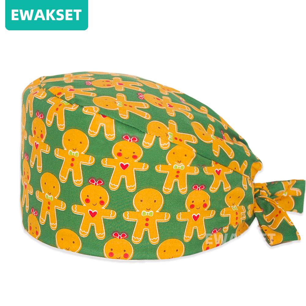 Unisex Christmas Printed Medical Caps Women Men Nurse Doctor Top Surgical Cap Chef Working Hat 100%cotton Scrub Cap