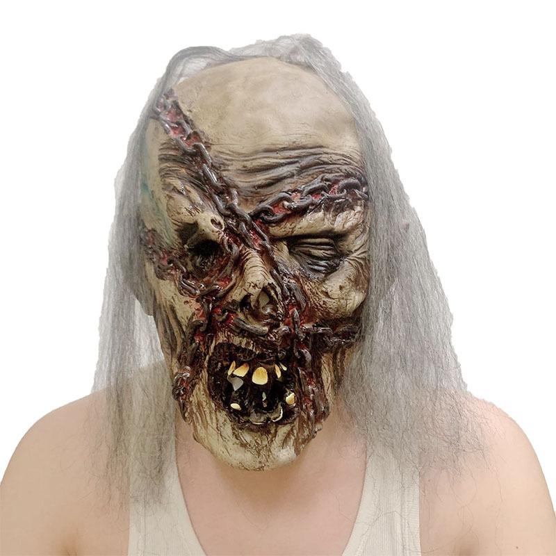Halloween Ghost Face Latex Mask Haunted House Horror Scary Prank Funny Performance Prop Iron Chain Ghost Zombie Headgear