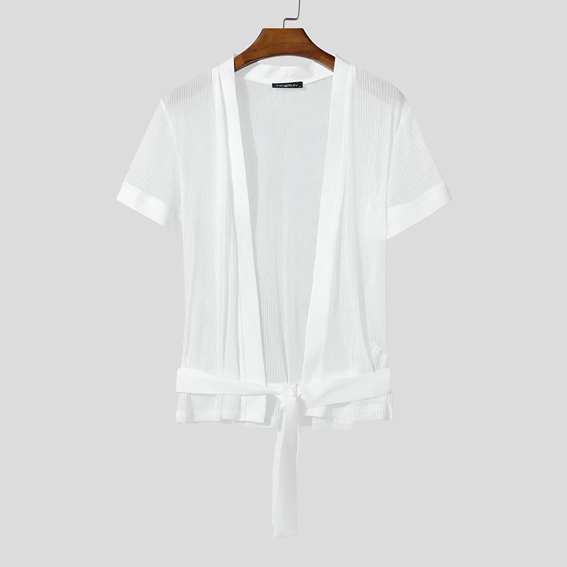 

INCERUN Мужские летние футболки с коротким рукавом, сетчатые, прозрачные белый