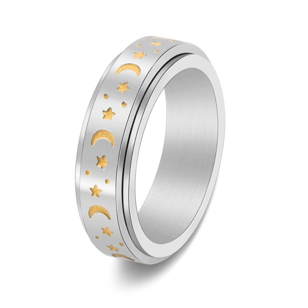 Star Moon Glowing Rotatable Ring Stainless Steel Elegant Women Finger Jewelry