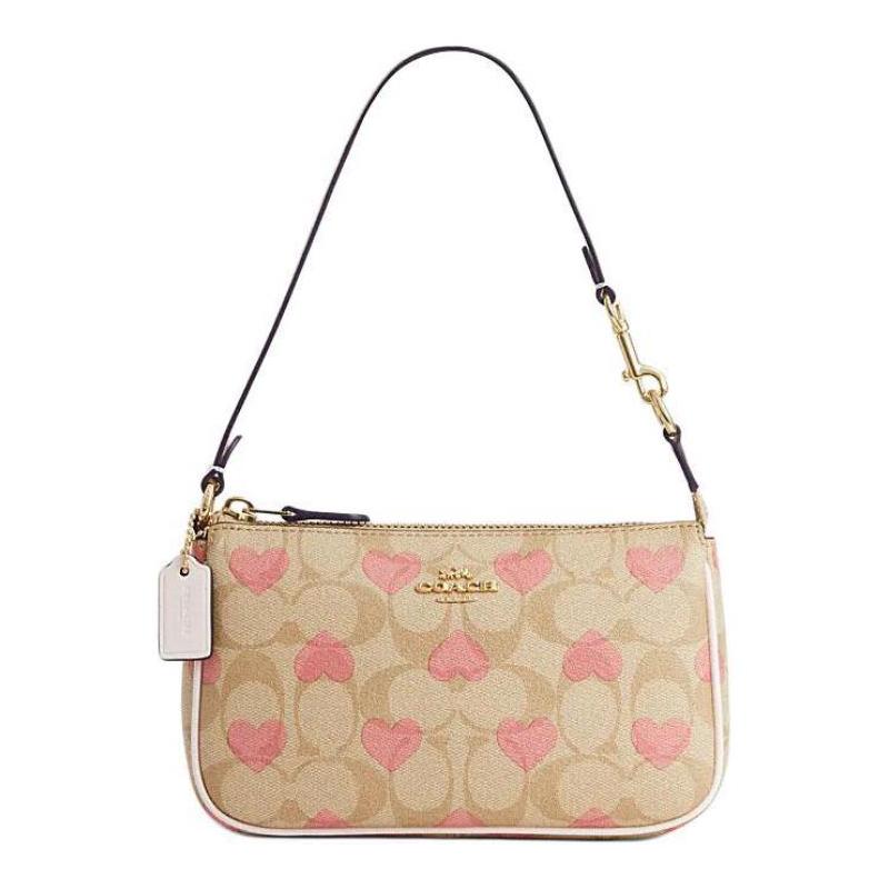 

COACH Nolita 19 Classic Presbyopia Heart Print Zipper Closure PVC Underarm Bag Hand Shoulder Bag Small Women s Light Khaki and Chalk White білий