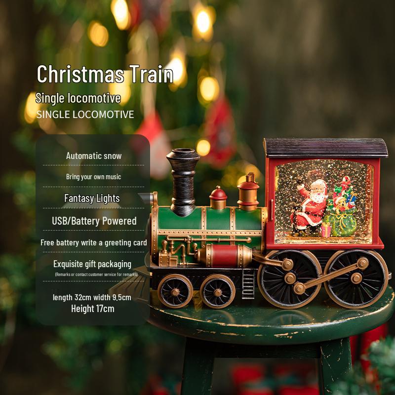 Holiday Snowfall Train Car Music Box Crystal Ball Toy for Kids & Seniors - Perfect Birthday Gift or Lamp