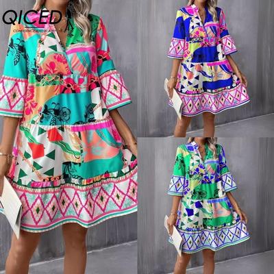 Women's Fashion Summer Spring Short Sleeve V-Neck Casual Dresses