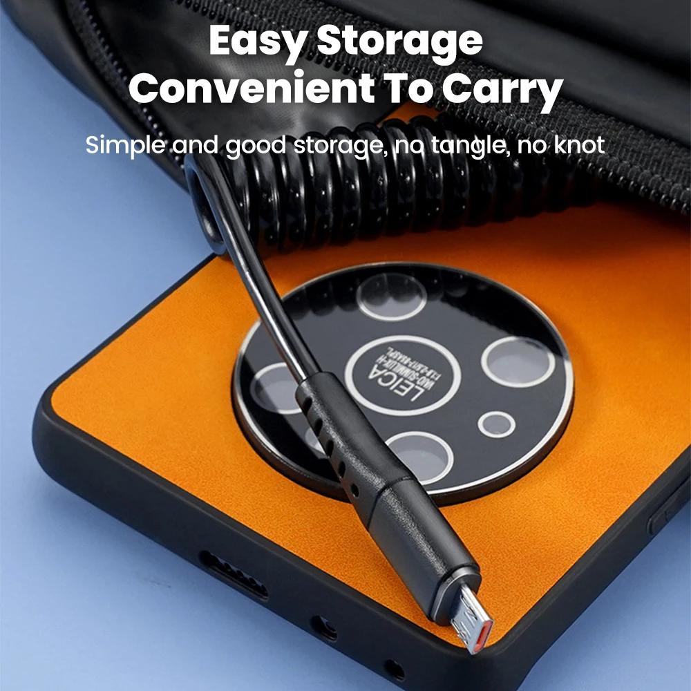 120W Car Spring Cable USB Type C Fast Charging Micro USB Cable For iPhone 16 15 Samsung Xiaomi  Quick Charger 3.0