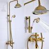 French Retro Full Copper Gold Shower Head Set with Hot and Cold Faucet