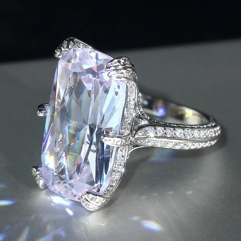 Huitan Anelli Iperbole Lunghi Rettangolari in Zirconia Cubica per Donne Matrimonio Fidanzamento Splendidi Accessori Festa Cocktail alla Moda