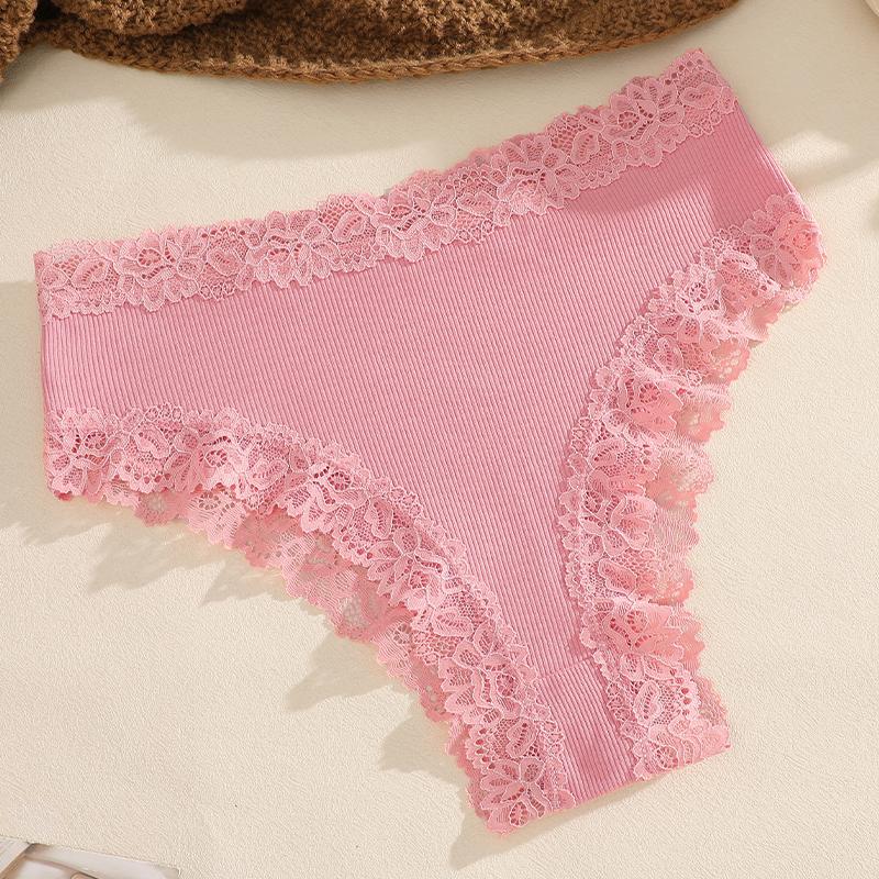 Women‘s Cotton Fabric Panties Sexy Lace Trim High Waist Underwear Solid Color Breathable Bikini Briefs Female Sexy Lingerie New