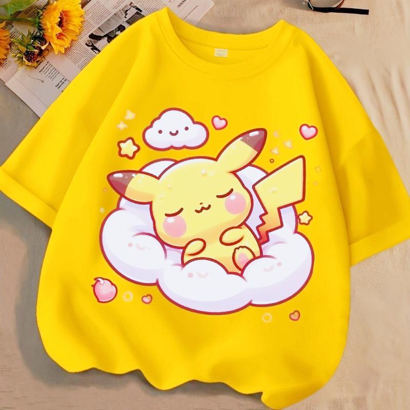 Fashionable Top with Pokémon Pikachu Print Children s T-shirt  Globally Hot-selling 100