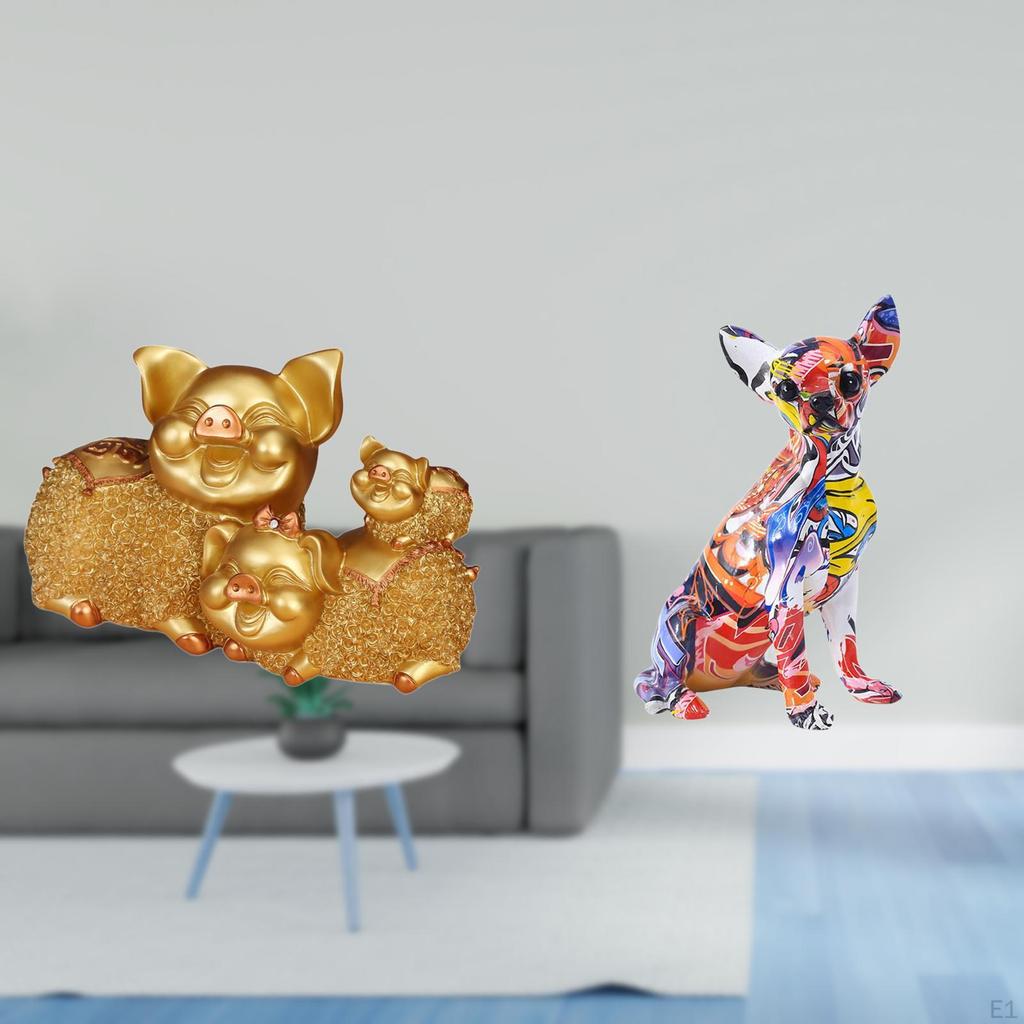 Modern Resin Animal Figurine Colorful Collectible Sculpture Realistic Puppy Pig Ornament for