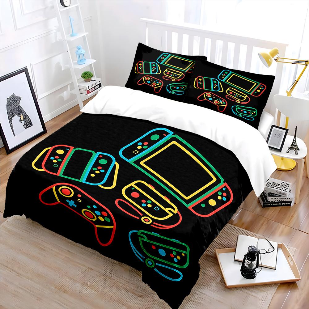 Colorful Minimalist Gaming Controllers Bedding Set for Kids Luxury Gift 3pcs Digital Print Comforter Set Soft Comfortable