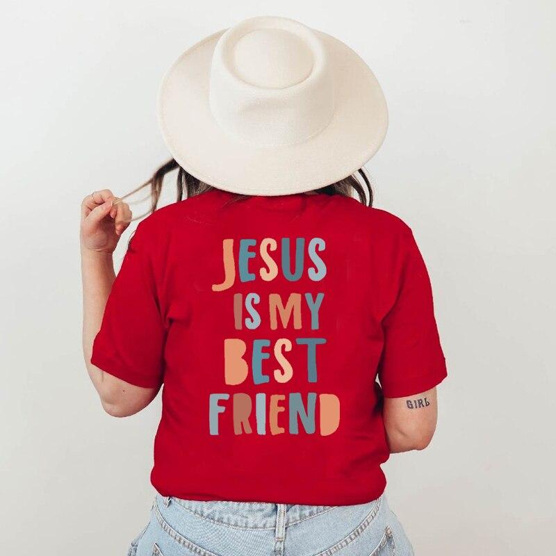 Isus este cel mai bun prieten al meu tricouri cu imprimeu pe spate pentru femei, haine vintage din bumbac, tricou inspirat, cauzal, cu gâtul în formă de top, dropshipping