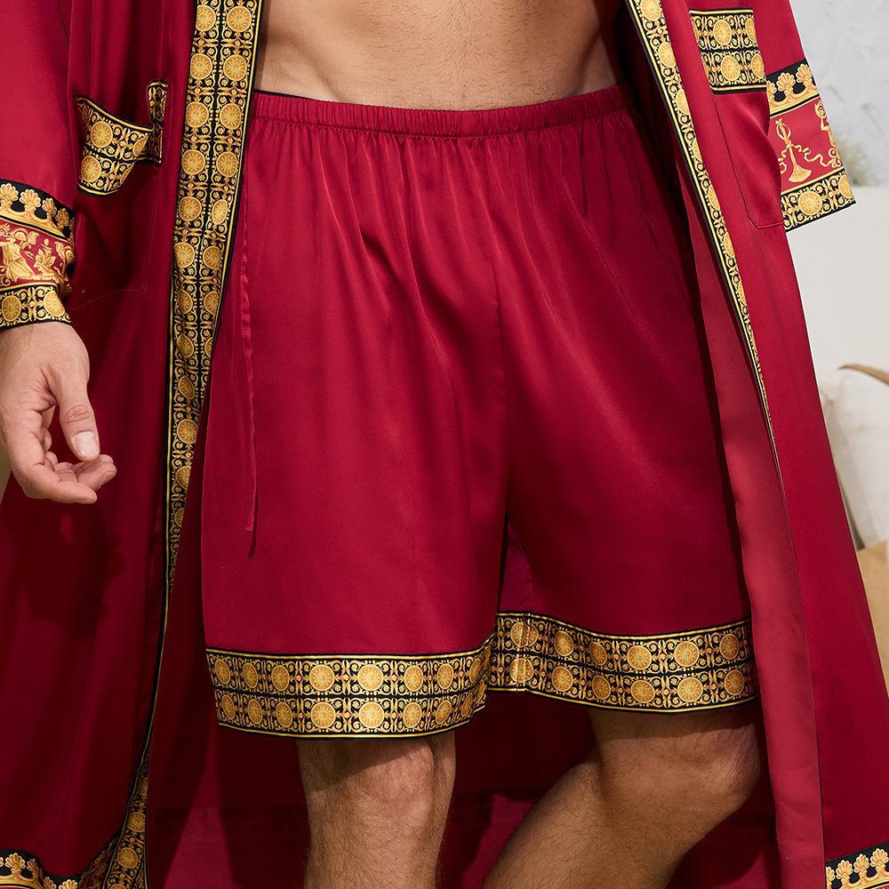 

Мужской комплект одежды для сна из атласного халата и шорт в стиле барокко XXL; single pants