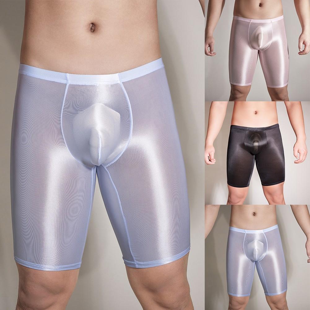 See Through Men Underwear Sheer Shiny Shorts Trunks Swim