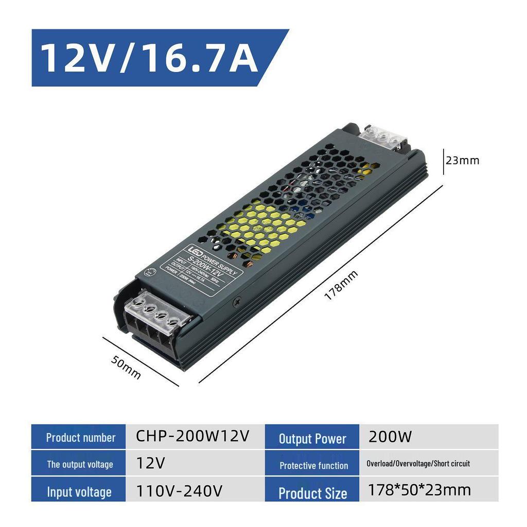 12V Ultra-thin Long Strip Power Transformer for Light Box (24V 60W-400W)