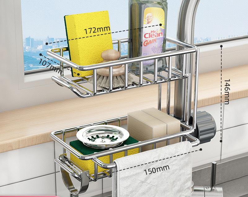 Kuchyň Nerezový dřez Odkapávací stojan Houba Úložný kohoutek Držák Odkapávač mýdla Stojan na ručníky Polička Organizér Kuchyňské doplňky