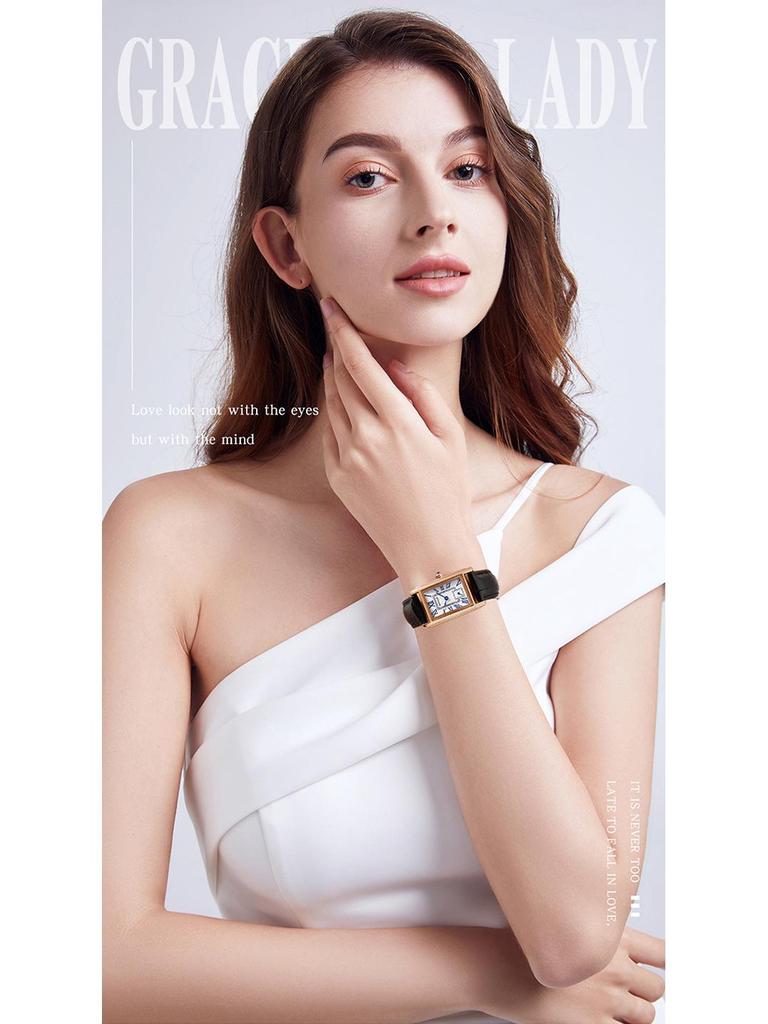 Stylish Sanda Square Steel & Leather Quartz Watch with Roman Numerals, Waterproof Design for Women