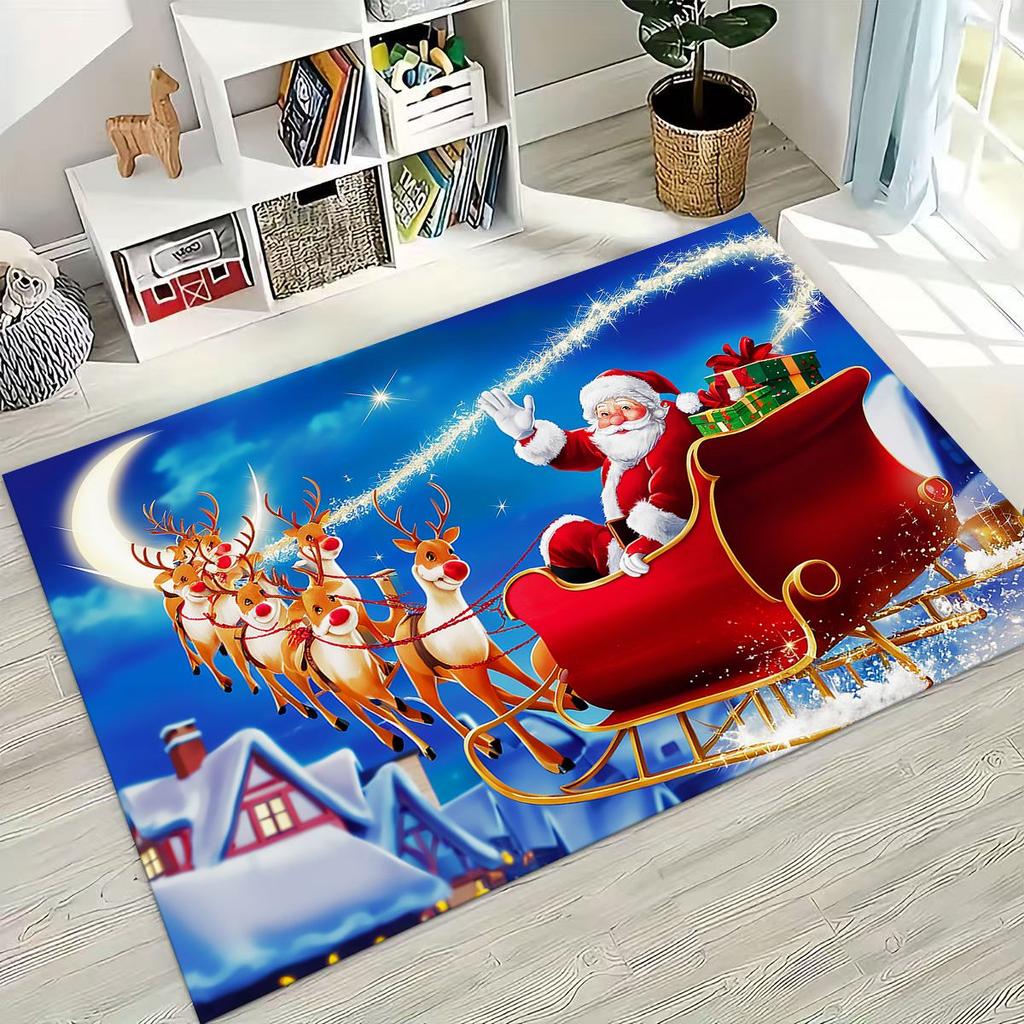 Frohes Neues Jahr Frohe Weihnachten Weihnachtsbaum Weihnachtsmann Cartoon Geschenk Teppich Teppich für Schlafzimmer Wohnzimmer Sofa Haus Fußmatte Dekoration,Rutschfest