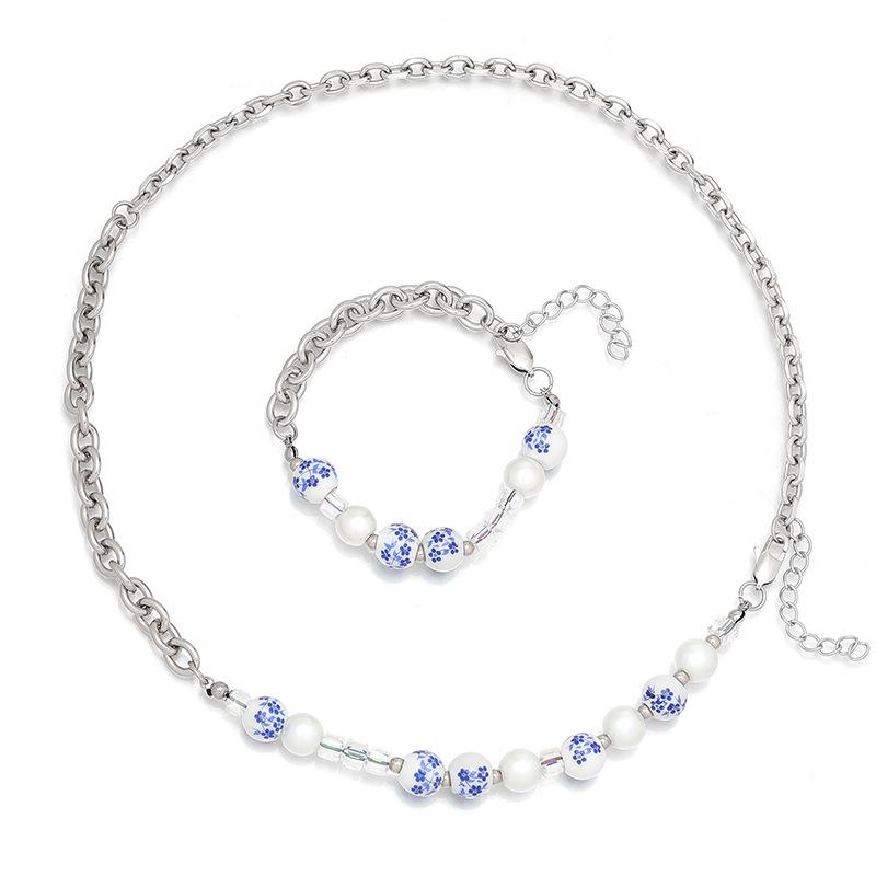 Original Blue & White Porcelain Titanium Steel Clavicle Chain: Chinese Style Hip Hop Necklace for Men & Women