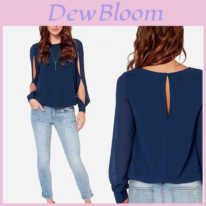 Premium Quality Women's Long Sleeve Cold Shoulder Fashion Loose Shirt Tops In Vibrant Colors