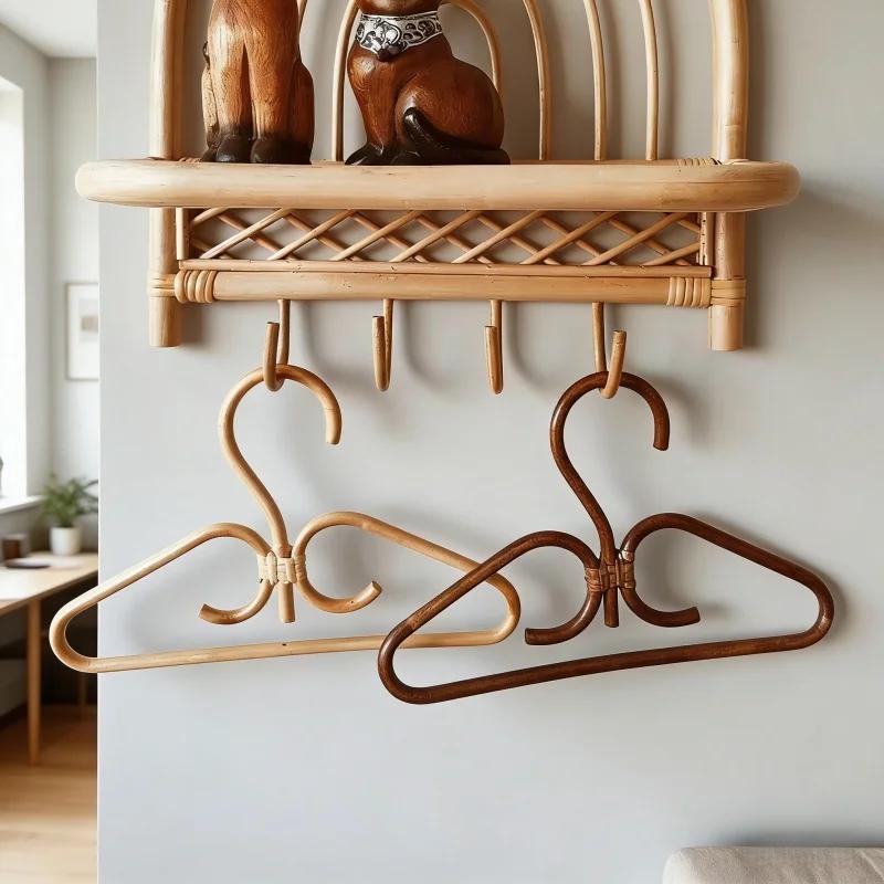 Natural Rattan Children’s Garments Organizer Rack 1pc Kid Clothes Hanger Clothing Storage Tool Kid Room Wardrobe Decor Accessory
