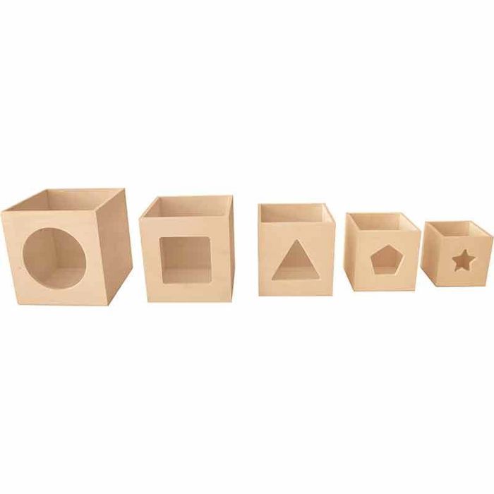 Cubes empilables - Bois - 5 pièces - Personnalisables - Dimensions de 6,5 à 12 cm - Décoration créative