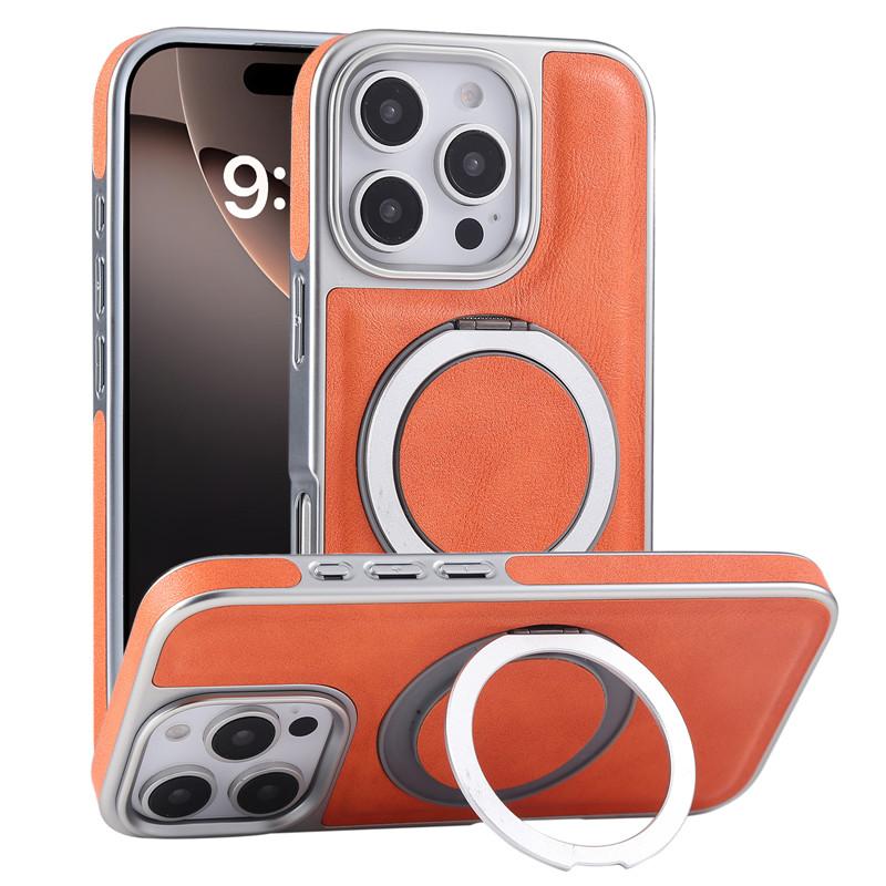 360 Metal Finger Ring Bracelet Magnetic Case For iPhone 13 14 15 16 Pro Max Retro Leather Business Kickstand Shockproof Cover