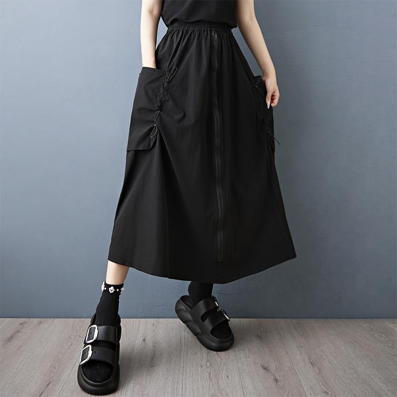 plus size High waist vintage Black Summer casual loose long for woman skirts womens skirt