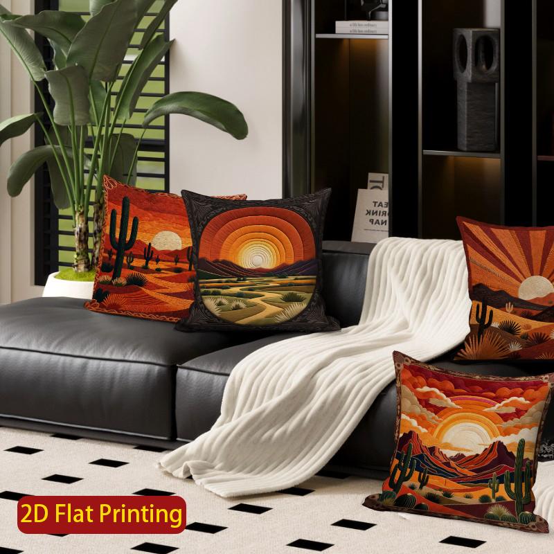 2D Boho Desert Sunset Print Throw Pillow Covers Pattern Cushion Cover Suitable For Sofa Bedroom Car Pillow Cover