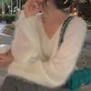Fashion New Plush V-neck Pullover Sweaters for Women Autumn and Winter Loose Fit Mink Fur Casual Knitted Sweater Women Soft Warm Vintage Jumper 25778