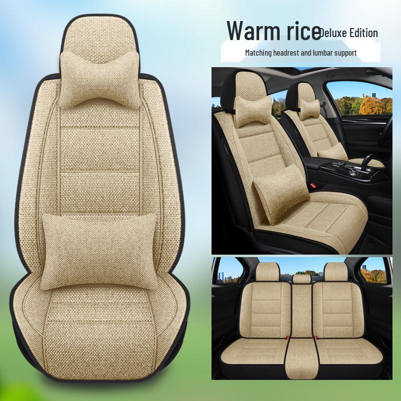 Five-Seater Full Coverage Coarse Linen Car Seat Cushion Cover