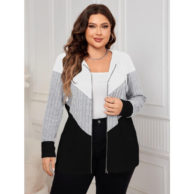 Autumn and Winter Women's Plus Size Striped Loose Cardigan Jacket Clashing Color Casual Comfortable Jacket