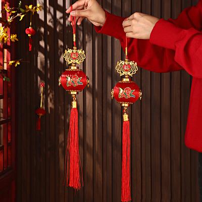1Pc Festival Gifts Festive Atmosphere with Tassels Delicate Double Pattern Joyful Pendant Arrange Decorations Red Lantern