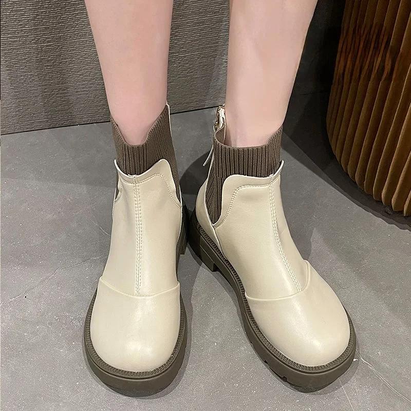 

Fashion Winter 2024 Woman Short Shoes Round Toe Ankle Boots for Women Fashion Designer Luxury Hot Trend High Quality Booties Footwear Pu 35 бежевый