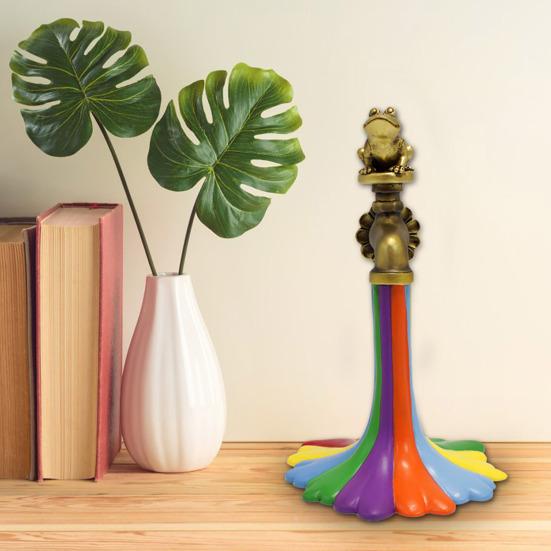 Faucet Ornament Resin Frog Figurine Creative Animal Rainbow Faucet Statue for Garden Home Decoration
