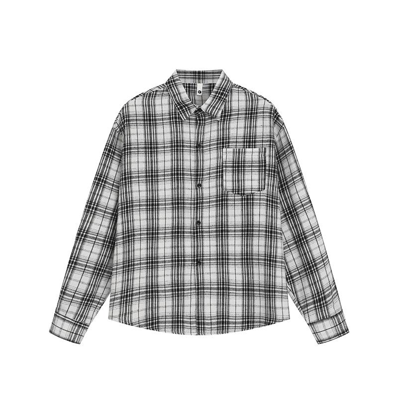Autumn Men'S Plaid Long Sleeve Shirt Men'S Casual Loose Lapel Shirt Jacket