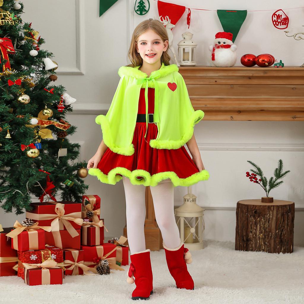 Grinch Kinderkostüm Mit Umhang Und Kleid Für Weihnachtsfeier Kostüm