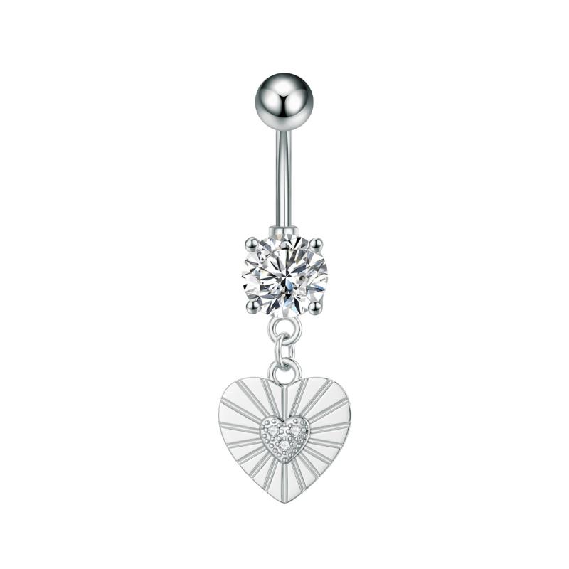 Fashion Heart Stainless Steel Belly Button Ring Shiny Zircon Dangle Navel Ring For Women Sexy Body Piercing Beach Jewelry