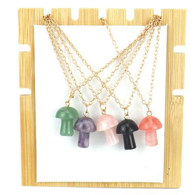 Natural 2Cm Crystal Mushroom Pendant Necklace Crystal Agate Mini Mushroom Necklace N611