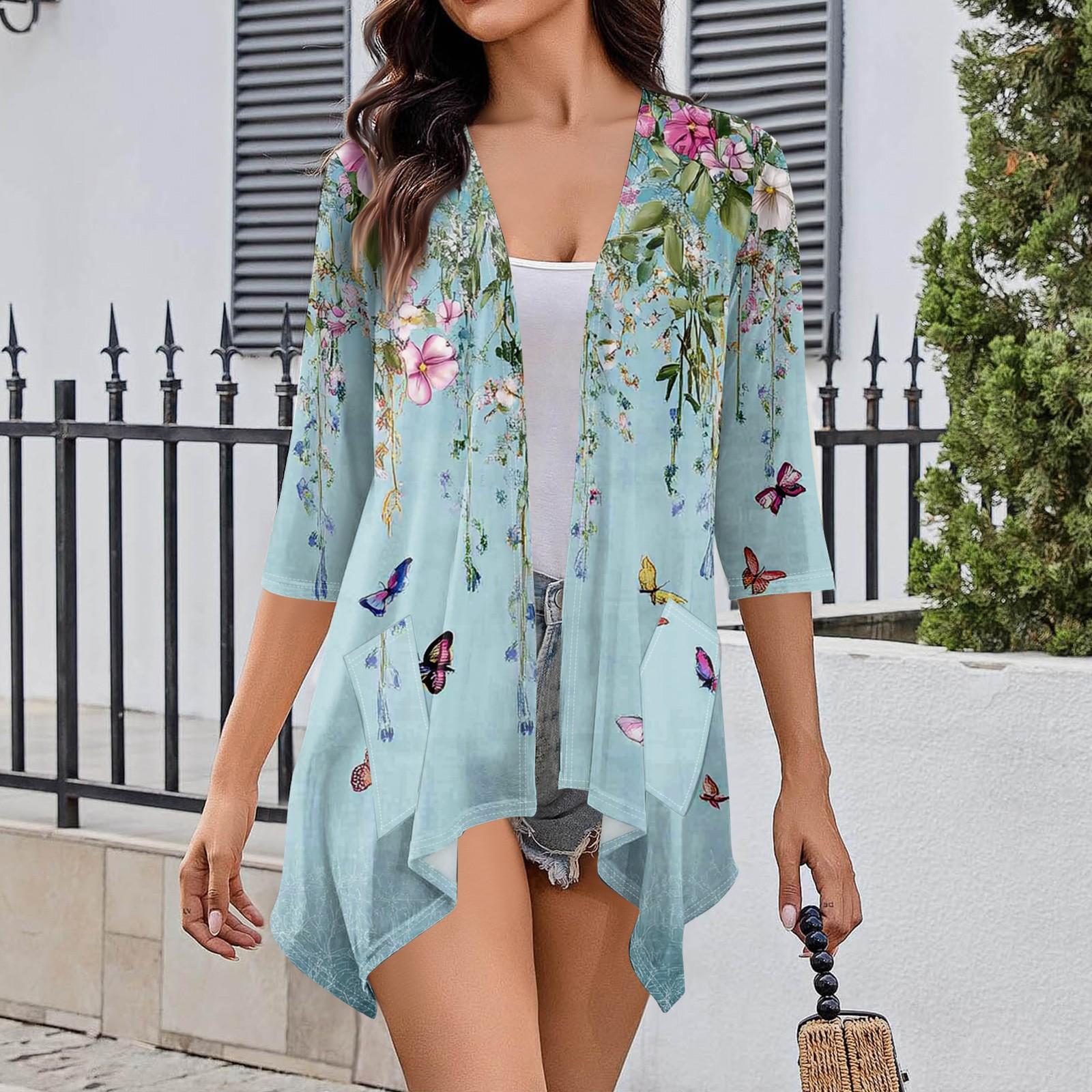 

Женский кардиган неправильной формы с принтом, рукавами три четверти и карманной курткой M