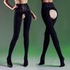 Black Silk Glossy Open-Crotch Fleece-Lined Pantyhose – Leg-Perfecting Sheer Stockings for Autumn & Winter