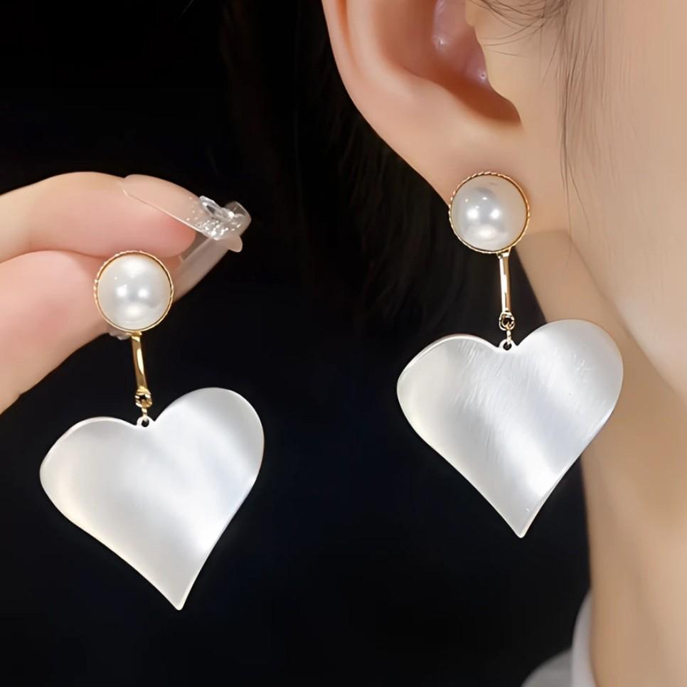 S925 Sterling Silver Exaggerated Heart Pearl Stud Earrings - High-End Unique Style Jewelry