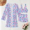 3 Piece Tropical Floral Print Bikini Set V Neck Boy Shorts Long Sleeve Sheer Cover Up Sexy Push Up Beach Vacation Bathing Suit