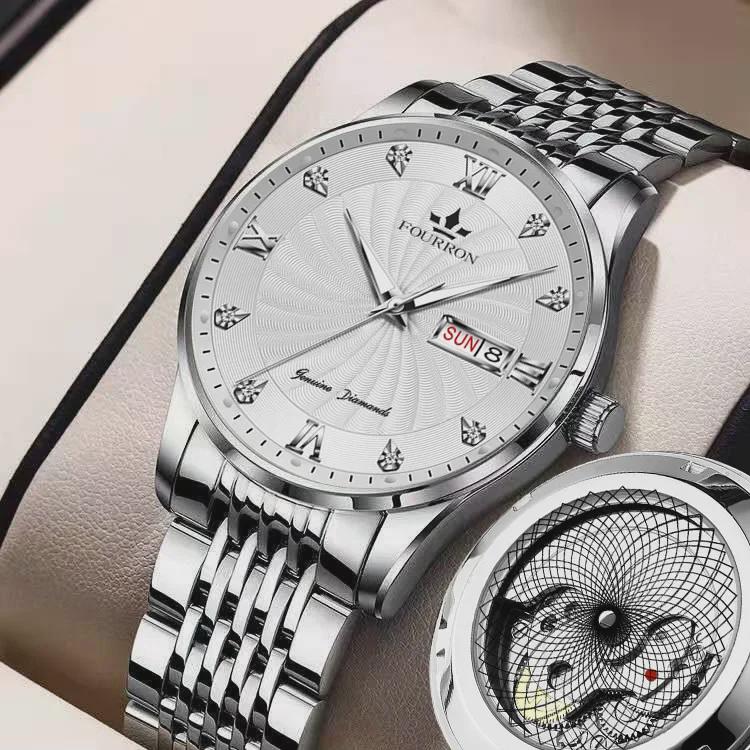 Men's Diamond Quartz Watch with Luminous Double Calendar