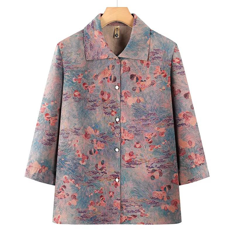 

2026 Spring/Autumn Loose Lapel Base Shirt for Middle-Aged & Elderly Women, Long-Sleeved and Stylish XL - 90-105 lbs