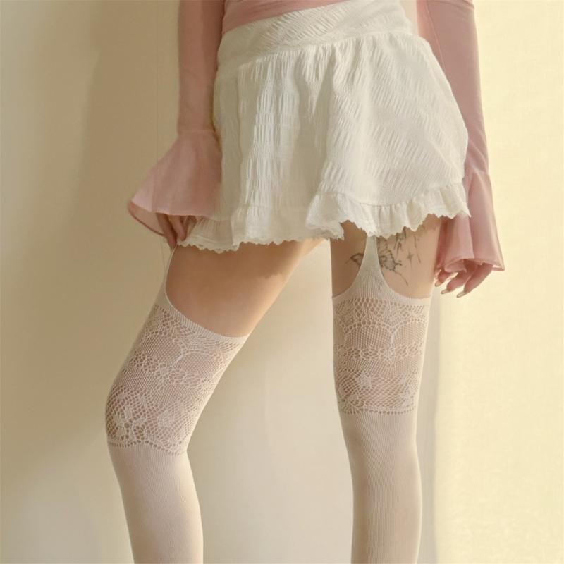 Women's Garter Belt Tights Patterned Fishnet Thigh High Stockings Tights High Waist Pantyhose Suspender Pantyhose Gifts